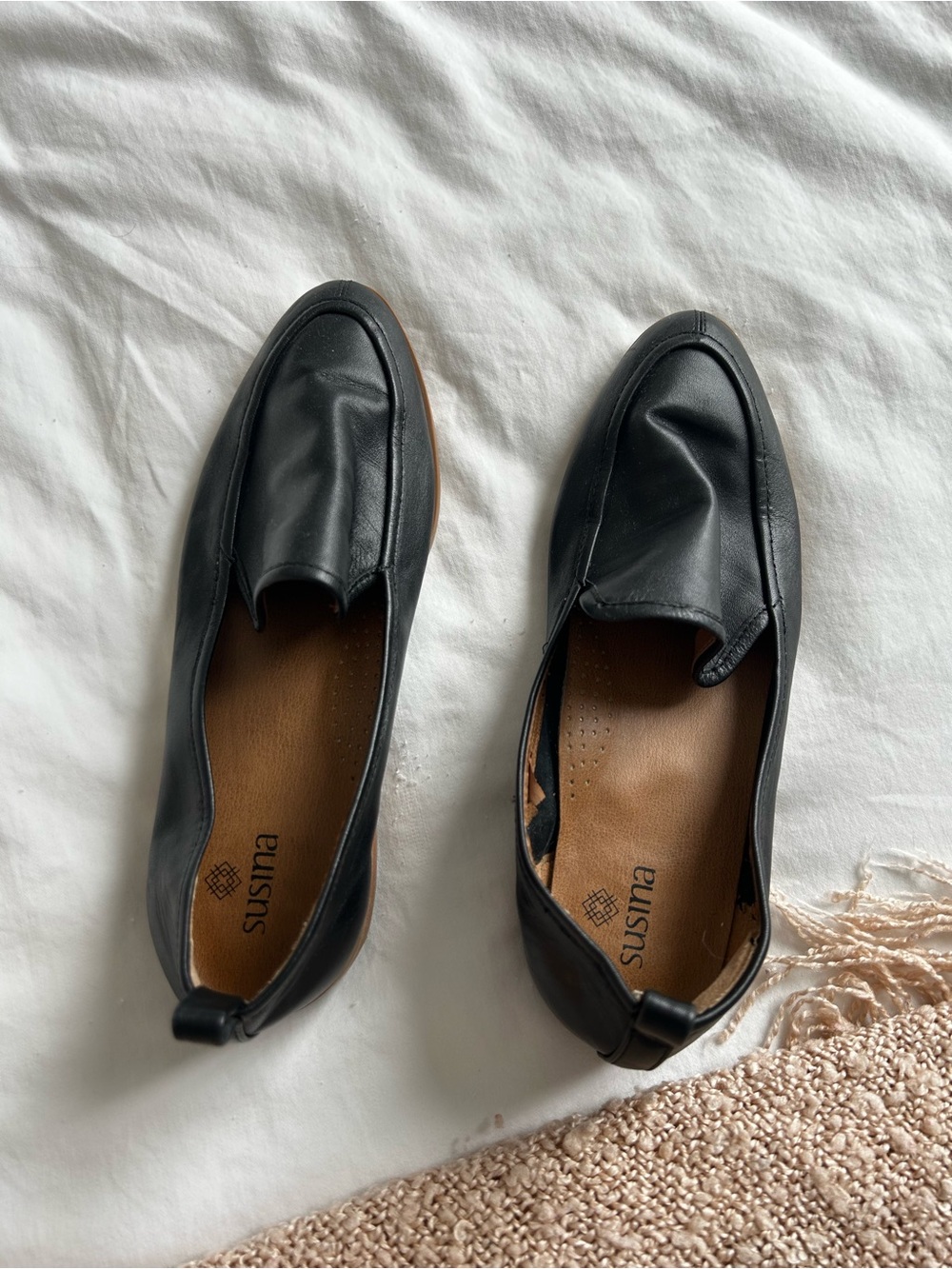 Susina Black Leather Slip-On Loafers for Men